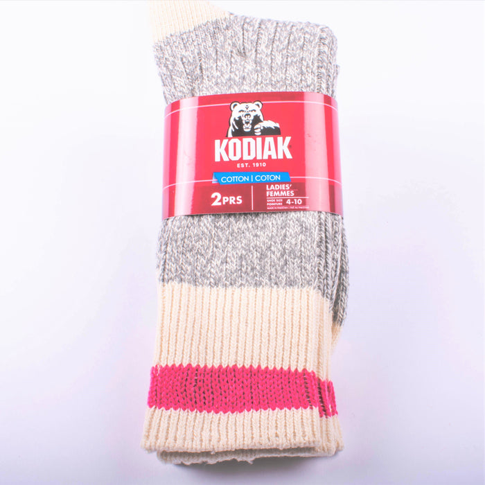 Kodiak Ladies Grey and Natural Pink Crew Socks - 2 Pairs