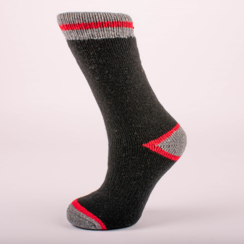 Kodiak Boys Black, Grey and Red Thermal Socks (Large) - 2 Pairs