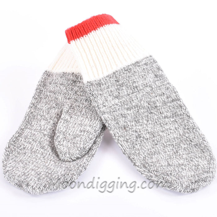 Duray Natural Grey and Red Classic Wool Mitten